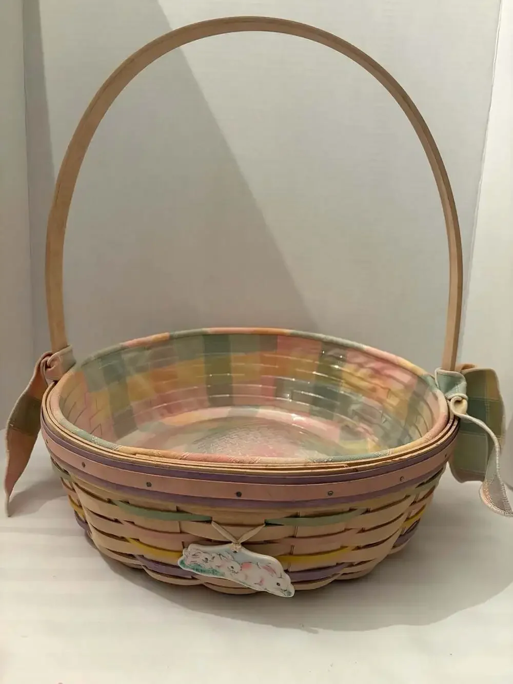 Longaberger 2001 Edition Handwoven Easter Basket with Pastel Accents and Bunny
